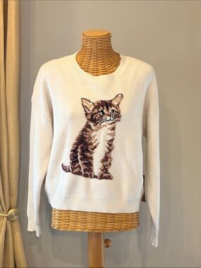 Sweater Tabby Cat Motif Dreamers by debut ML soft knit cream color NWT